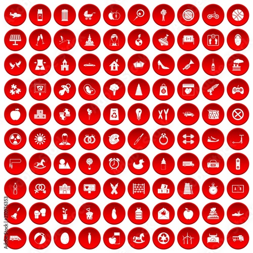 100 maternity leave icons set in red circle isolated on white vector illustration
