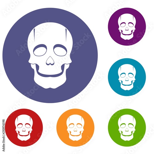 Singer mask icons set in flat circle red, blue and green color for web
