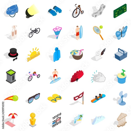 Summer amusement icons set. Isometric style of 36 summer amusement vector icons for web isolated on white background
