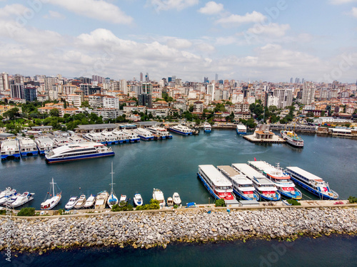 Aerial Drone View of Bostanci Sea Bus and Steamboat Ferry Pier / Istanbul Seaside