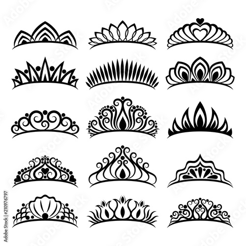 Princess crowns set. Beautiful diadems.