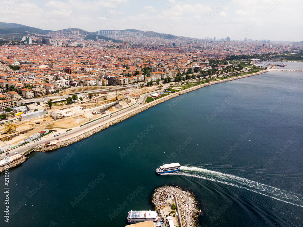 Naklejka premium Aerial Drone View of Bostanci / Istanbul Seaside