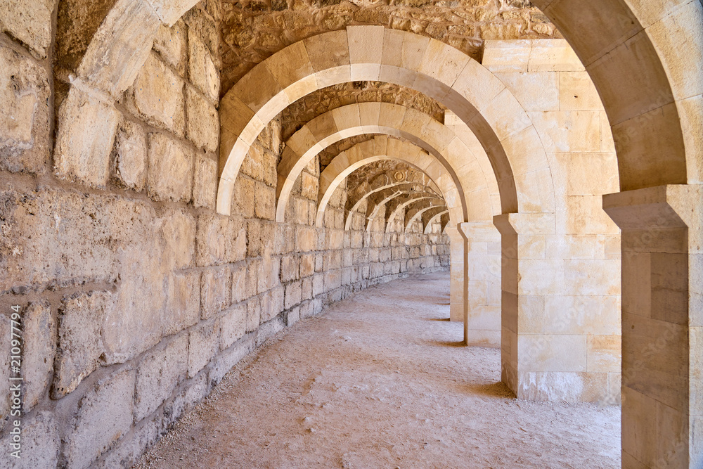 Obraz premium Archway w rzymskim amfiteatrze Aspendos, Antalya, Turcja.