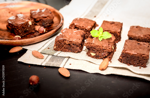 chocolate brownie with hazelnuts and almonds