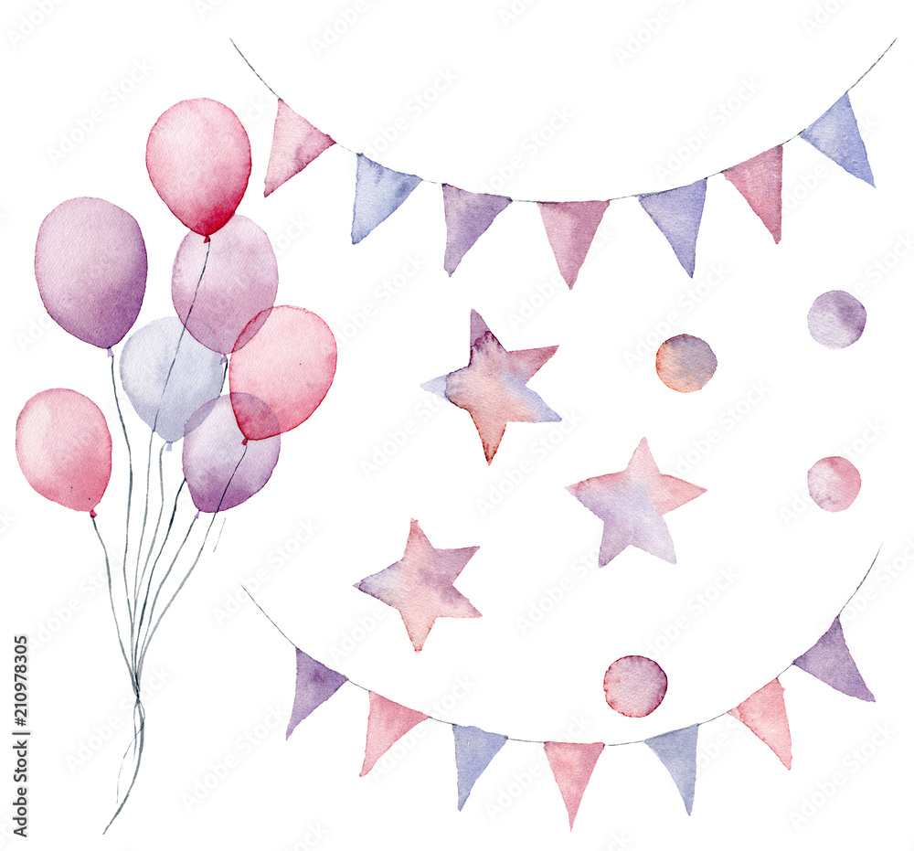 Balloon festive frame. Hand drawn birthday celebration design