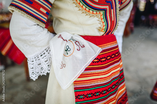 Traditional Bulgarian female folklore costume. Traditional wedding costume in Bulgaria.