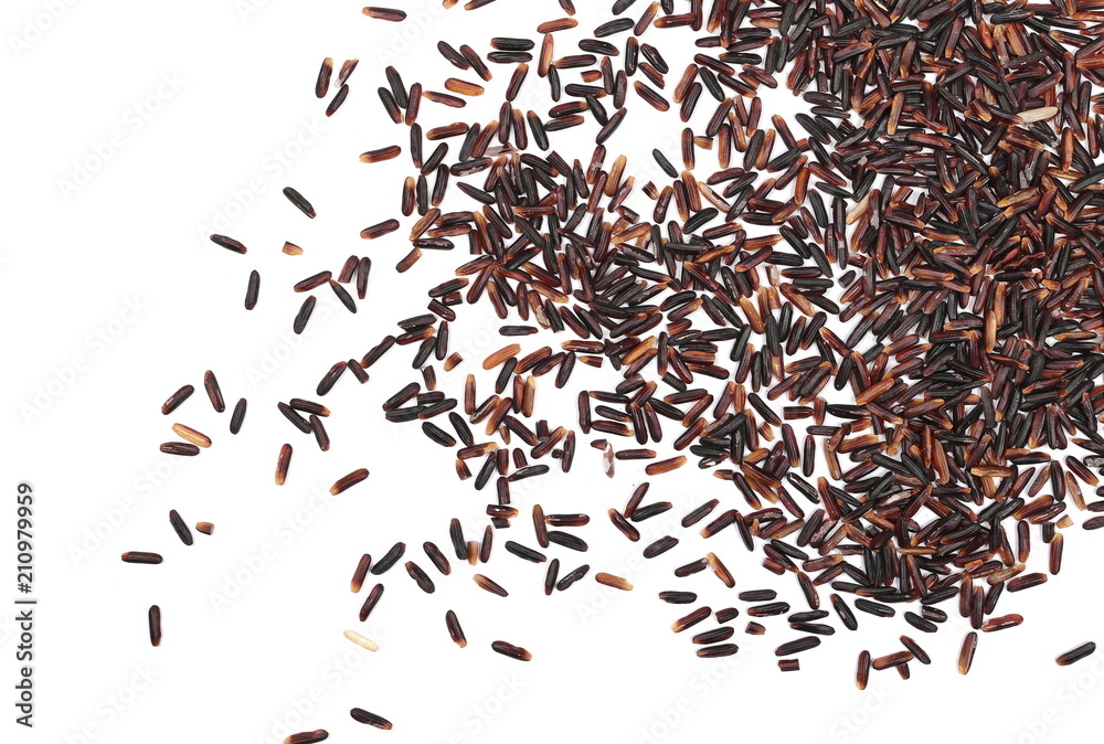 Organic black rice isolated on white background, top view Organic black rice isolated on white background, top view