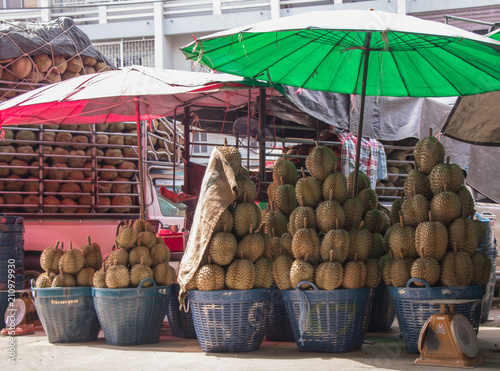 Durian the king of fruits in Thailand market. photo