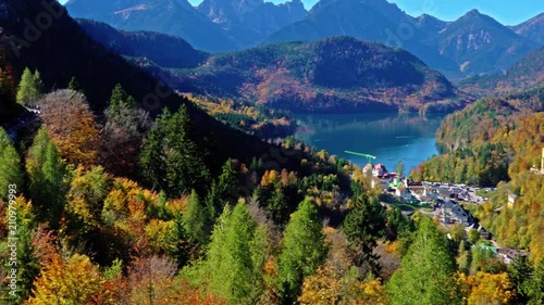 Hohenschwangau lake near  Neuschwanstein Castle and Alps mountains at fall, Bavaria, Germany photo