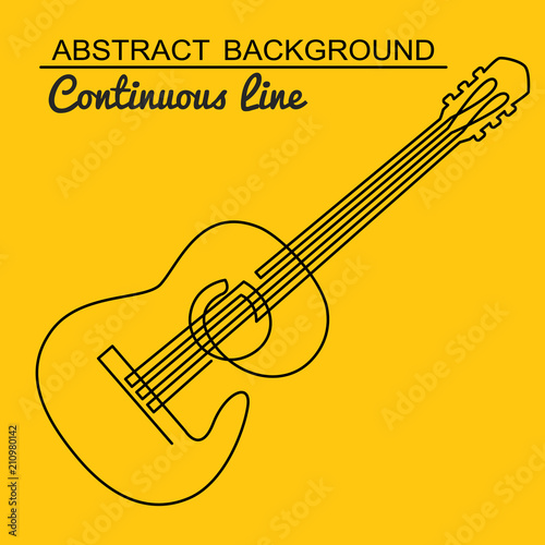 continuous line drawing of acoustic guitar vector. Musical instrument single line for decoration, design, invitation jazz festival, music shop.
