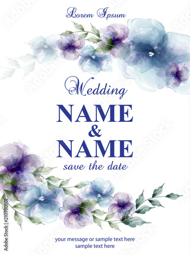 Wedding card with watercolor flowers Vector