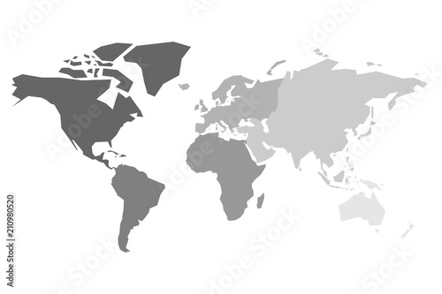 Map of World continents in grey color