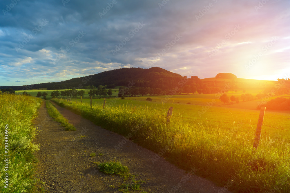 Obraz premium Road in the middle of a field