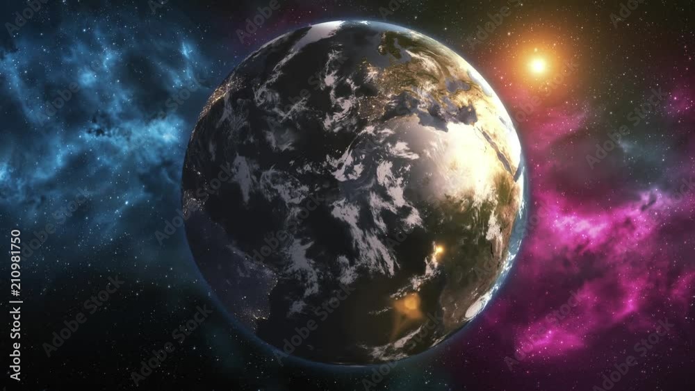 Realistic Planet Earth from space. On the planet Earth, there is a change of day and night. Colorful milky way animation. Elements of this image furnished by NASA. Realistic Planet Earth from space. On the planet Earth, there is a change of day and night. Colorful milky way animation. Elements of this image furnished by NASA.