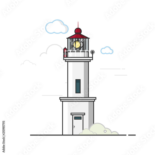 White lighthouse.Outline vector illustration.