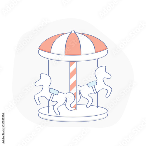 Carousel with horses, funfair carnival, amusement attraction park. Holidays, entertainment, carnival or circus concept