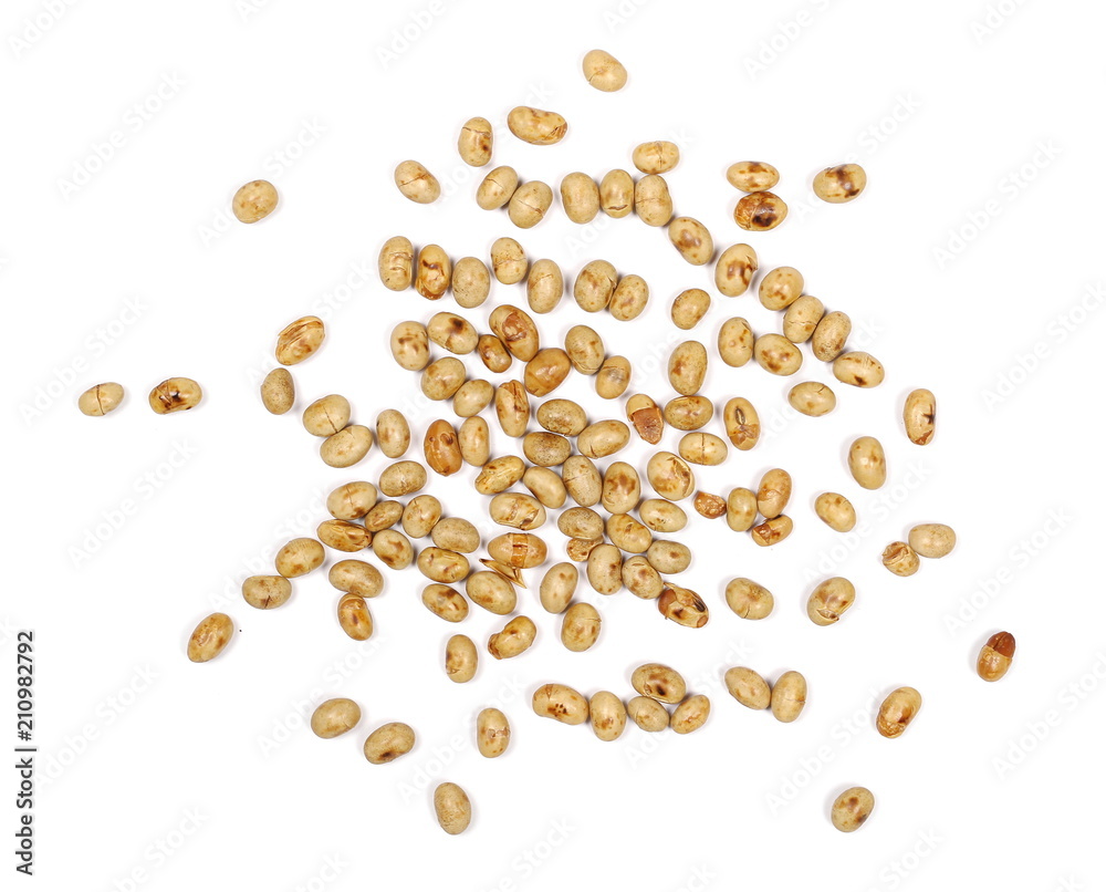 Roasted soybeans isolated on white background, top view Roasted soybeans isolated on white background, top view