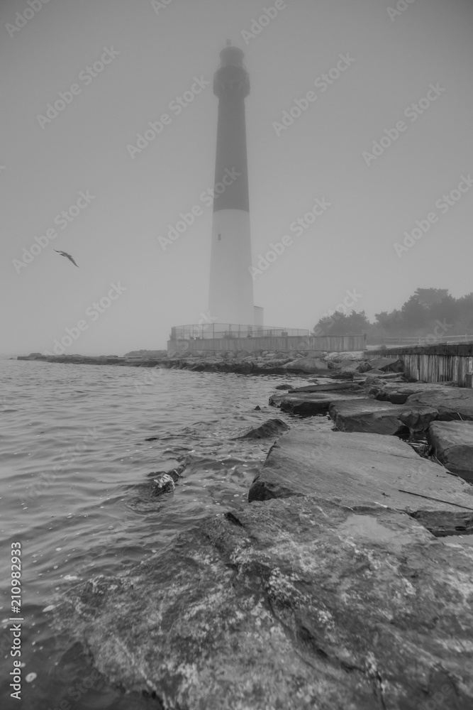 Black and white photo of lighthouse