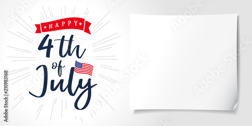 Happy 4th of July, Independence Day of USA lettering poster. Happy Independence Day United States of America vector calligraphic background. Fourth of July sale illustration
