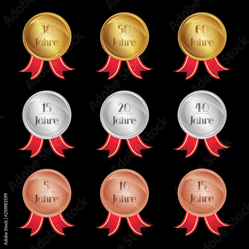 Jubiläum Set Jahre - Medaillen gold silber bronze