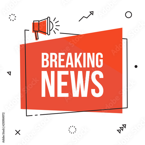 Breaking news, vector red sign illustration isolated on white background with loudspeaker, new label article design. Business  advertising web icons, promotion announce tag, sticker, announcement