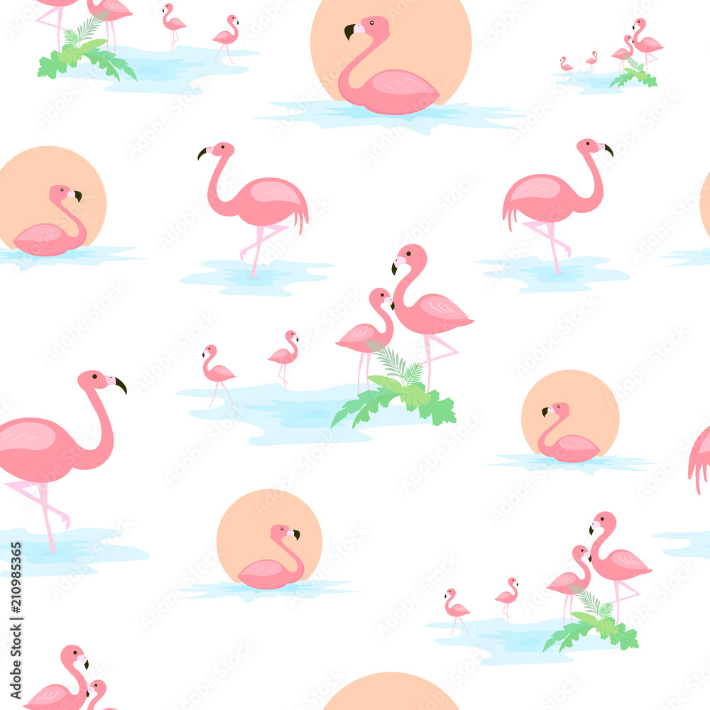 Tropical flamingo seamless pattern