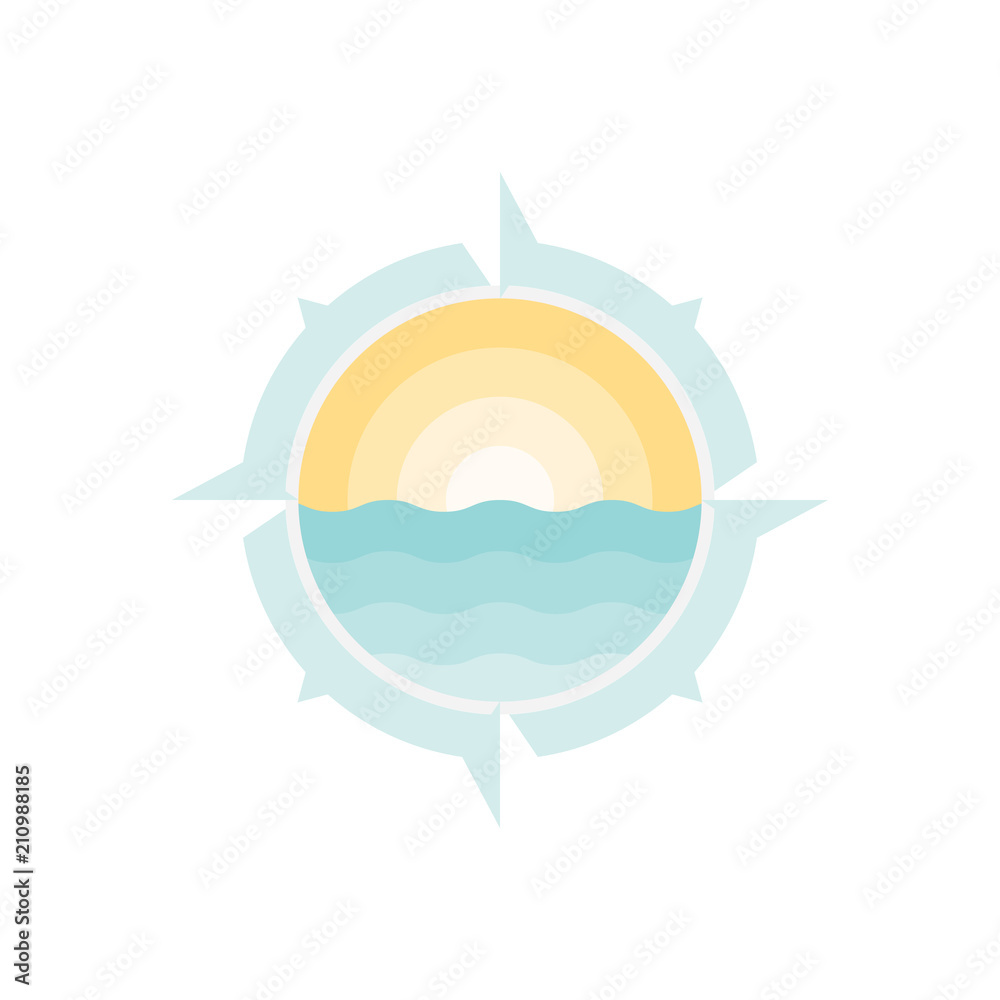 Naklejka premium Compass and ocean logo design vector