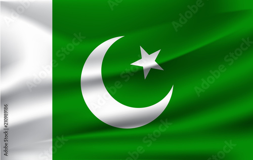 Flag of Pakistan. Realistic waving flag of Islamic Republic of Pakistan. Fabric textured flowing flag of Pakistan.