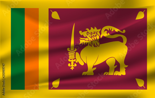 Flag of Sri Lanka waving in the wind on silk background