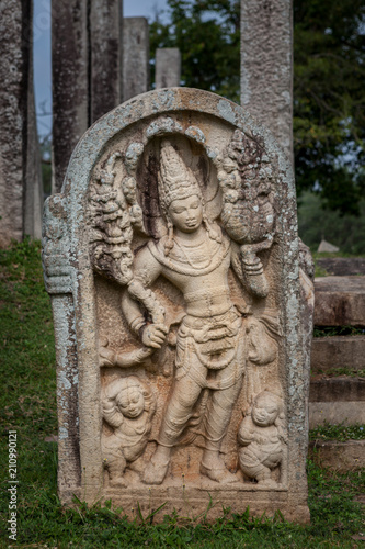 Guardstone Decorative stone placed in front of ancient buddhist buildings. Located in Anuradhapura, Sri Lanka.