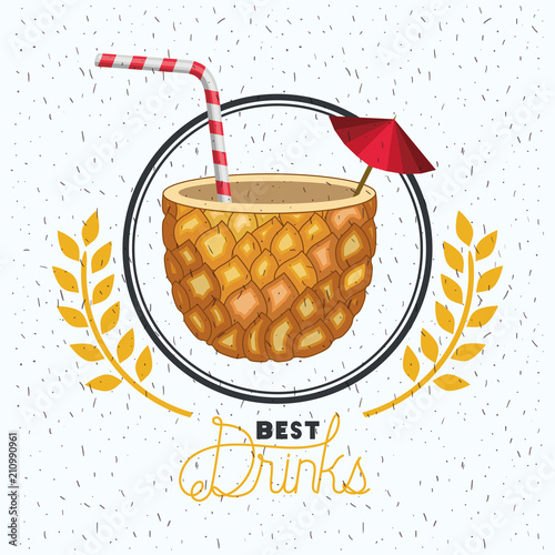 fresh and tropical cocktail in pineapple vector illustration design