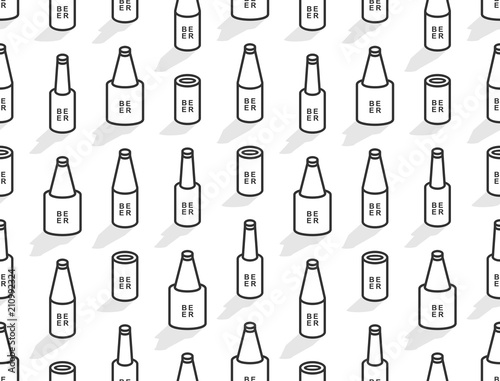 Seamless pattern with Isometric beer bottles. line style. isolated on white background 