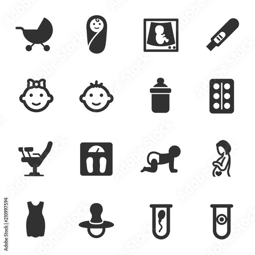 Pregnancy, monochrome icons set. gestation, simple symbols collection