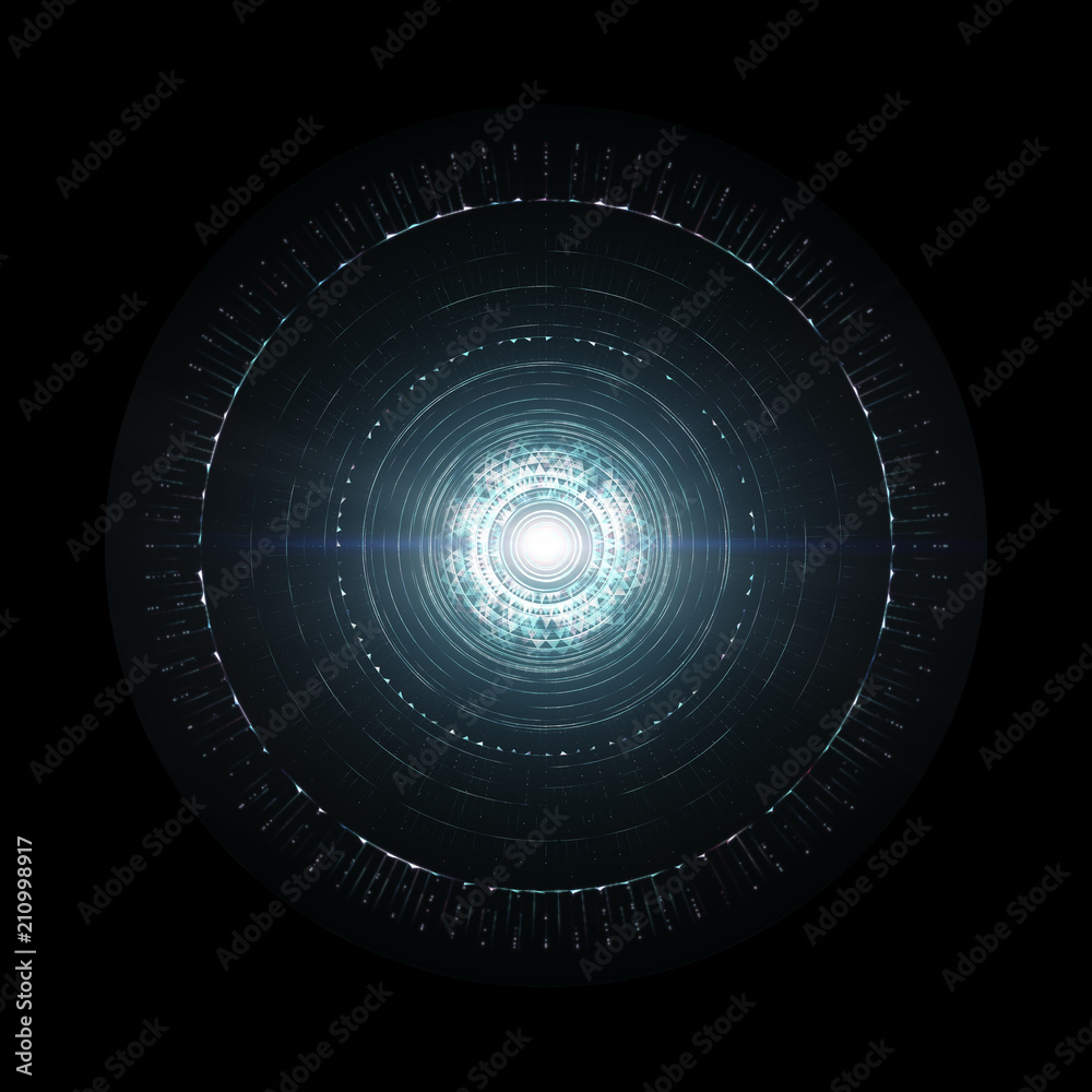 Glowing Futuristic Saucer Shaped Spaceship Isolated On Black Background Glowing Futuristic Saucer Shaped Spaceship Isolated On Black Background