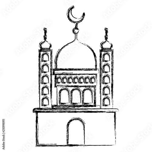 arabic castle tower with moon vector illustration design