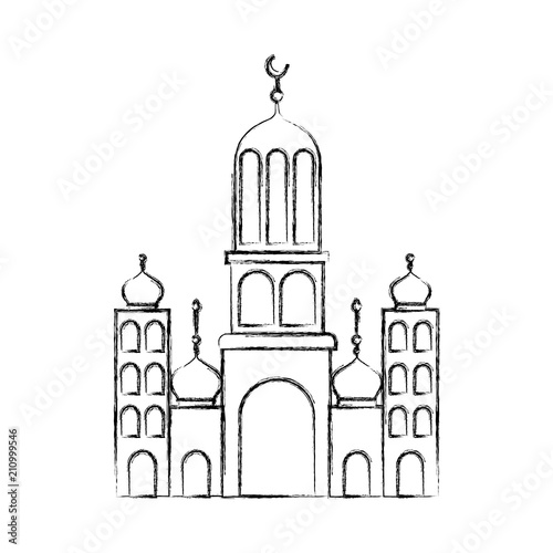 arabic castle tower with moon vector illustration design