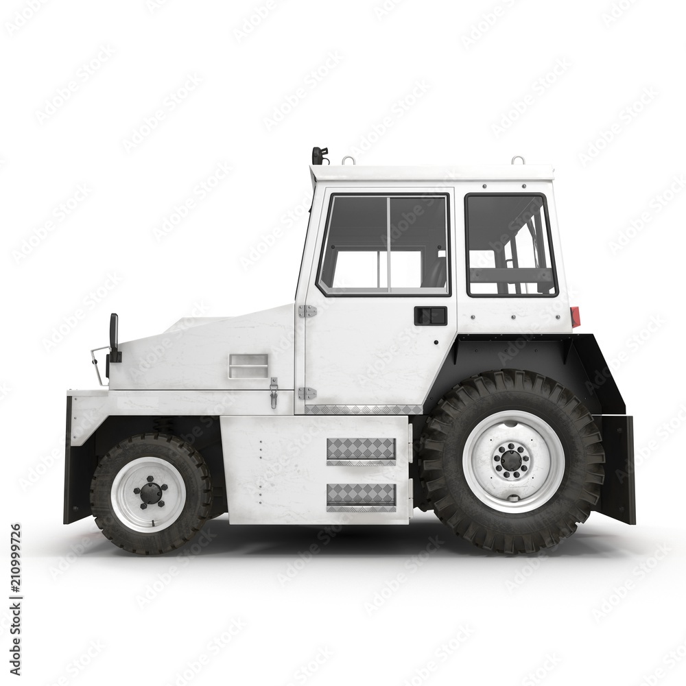 Diesel Aircraft Tow Tractor on white. Side view. 3D illustration