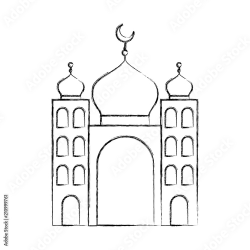 arabic castle tower with moon vector illustration design
