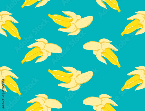 Banana seamless pattern on fresh blue background. Vector sketch style illustration
