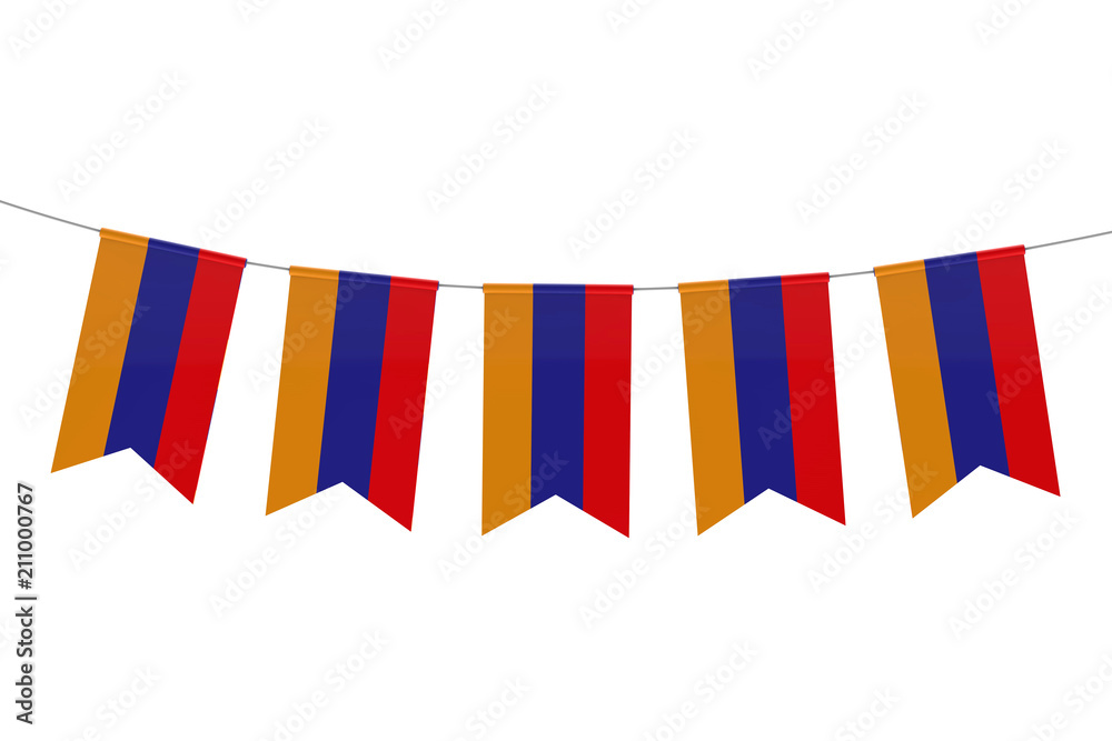 Obraz premium Armenia national flag festive bunting against a plain white background. 3D Rendering