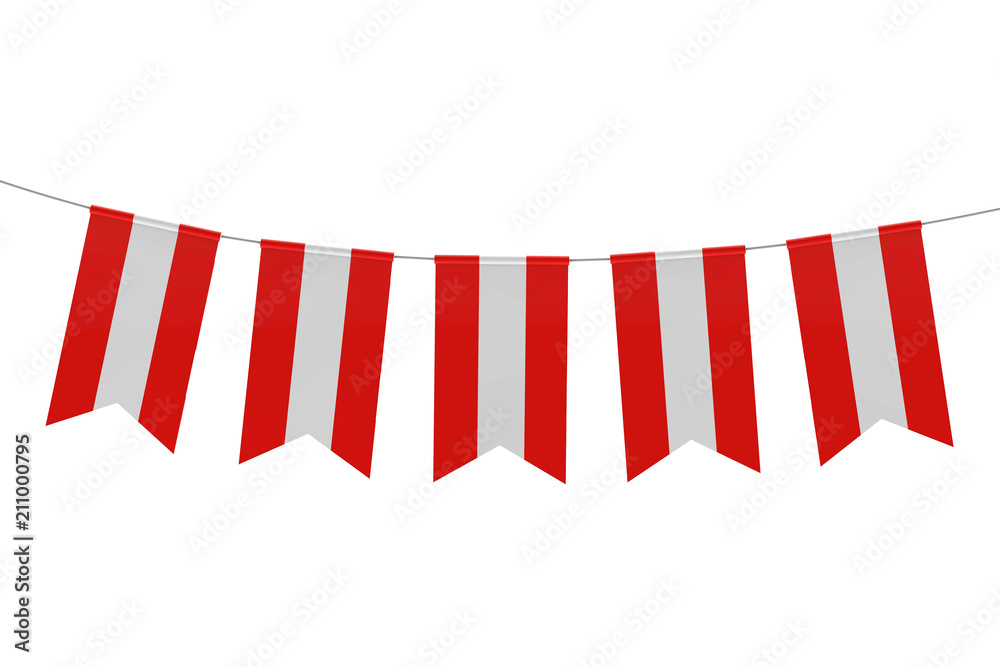 Obraz premium Austria national flag festive bunting against a plain white background. 3D Rendering