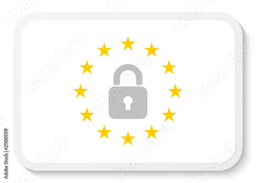 Rectangle sticker icon with the wreath of the EU and a padlock.