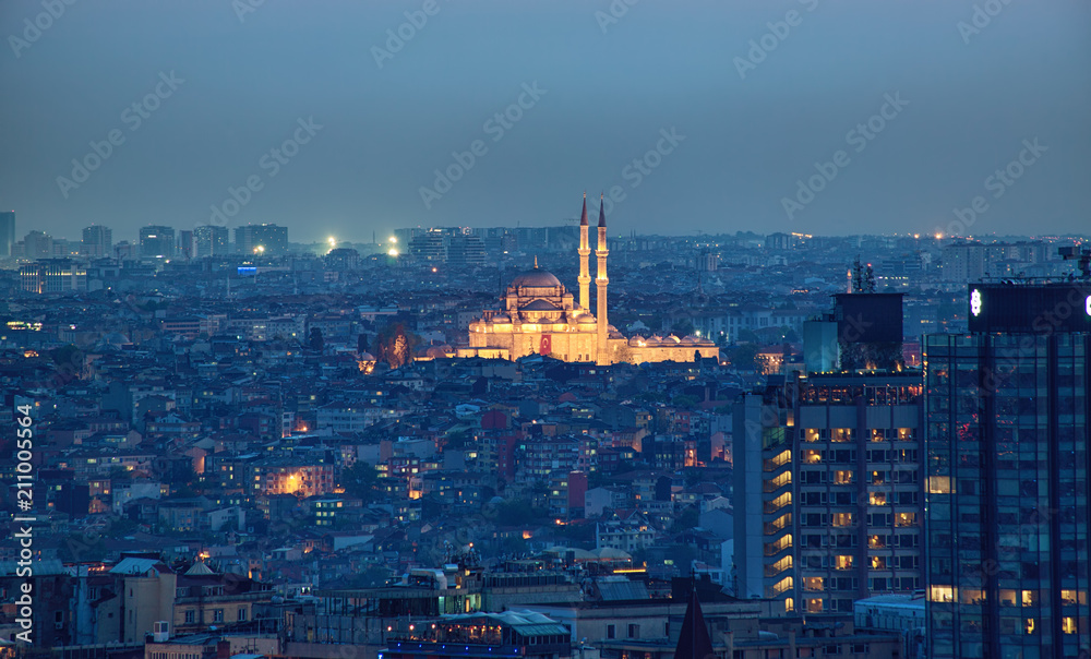 Aerial panoramic view of The Fatih Mosque