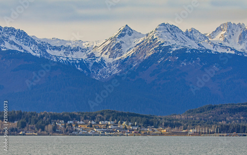 Chilkat Range Over Haines - A beautiful, majestic view of the Chilkat Mountain Range overlooking the town of Haines, Alaska.  photo