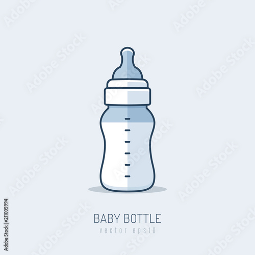 Baby bottle with baby formula vector illustration in mono line art style