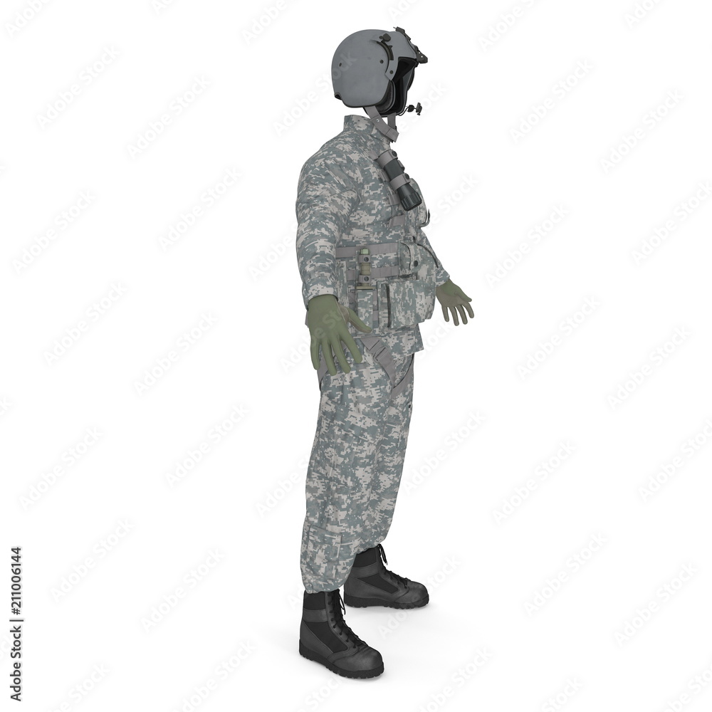 US Military Pilot Uniform on white. Side view. 3D illustration