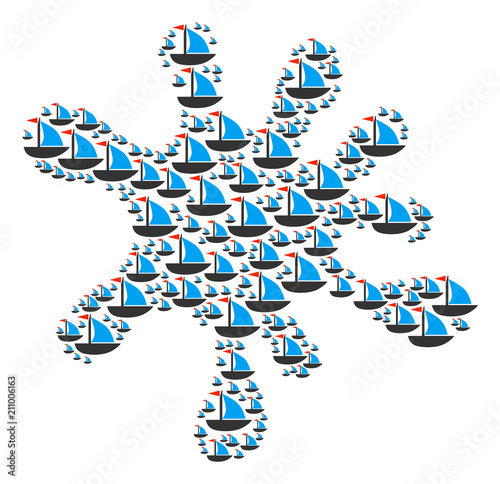 Blot mosaic built from yacht elements in different sizes. Abstract vector drip representaion. Yacht icons are organized into blob area.