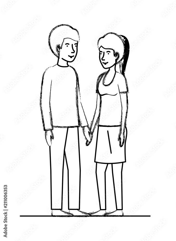 young couple avatars characters vector illustration design