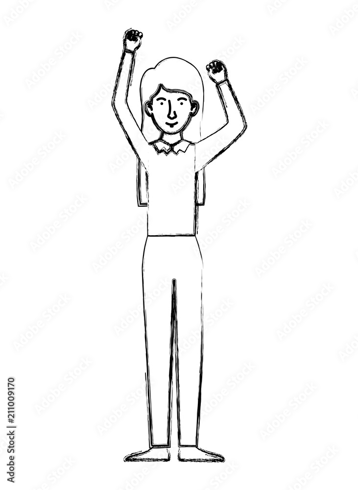 young woman celebrating with hands up character vector illustration design young woman celebrating with hands up character vector illustration design