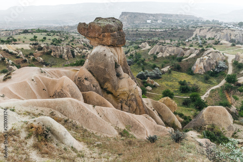beautiful landscape with eroded bizarre rock formations in famous cappadocia, turkey